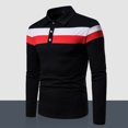 thumbnail image 4 of Pink Season Men Spring T-shirt Color Block Slim Fit Turn-down Collar Long Sleeves Pullover Keep Warm Buttons Striped Spring Fall Top Men Clothes, 4 of 8