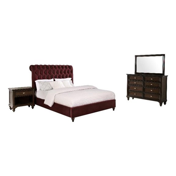 Devon 4-piece Full Bedroom Set Wine Red and Dark Oak