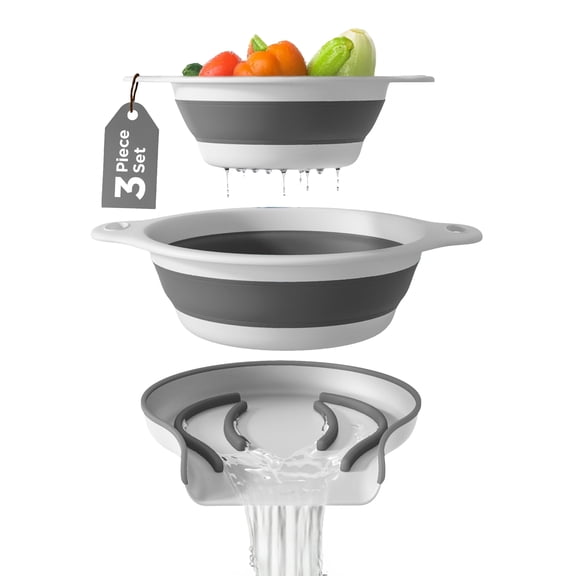 Collapsible Colanders Food Strainers with Over-Sink Water (2 Pack Set)-Gray