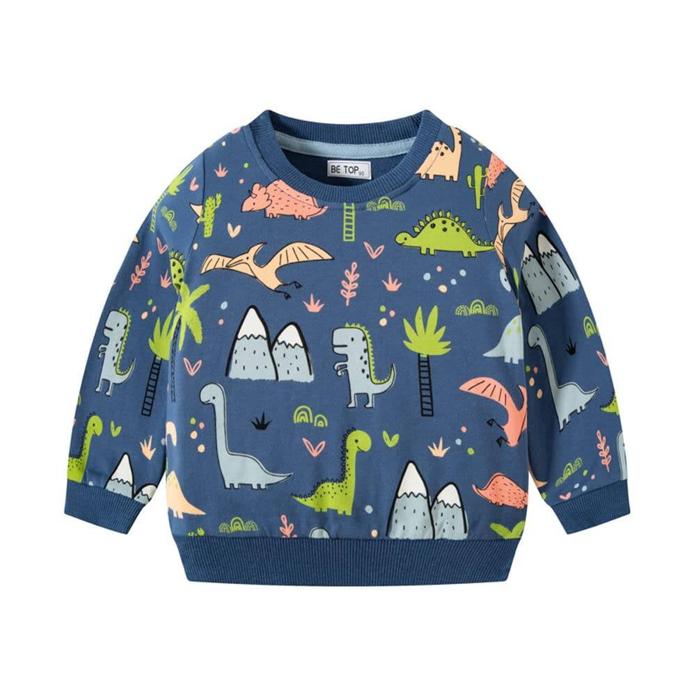 Akyzic Toddler Boys Dinosaur Sweatshirts Cartoon Space Long Sleeve Kids Sport Outdoor Pullover Tops Tees 2T-8T 