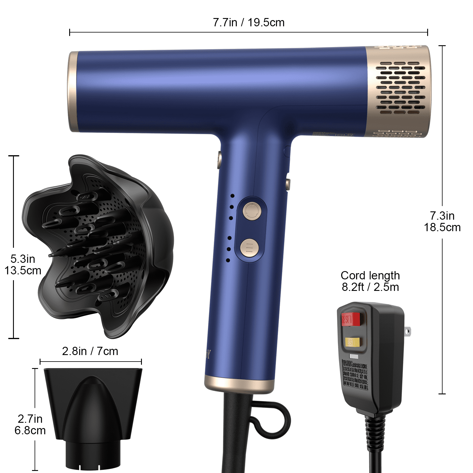 Yapoy Professional Hair Dryer with Diffuser 110, 000 RPM High-Speed 200 Million Ionic, Blue