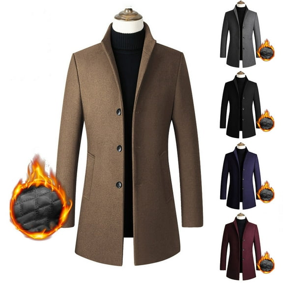 Miluxas Men's Trench Coat Winter Wool Jacket Long Business Overcoat Pea Coat Wine