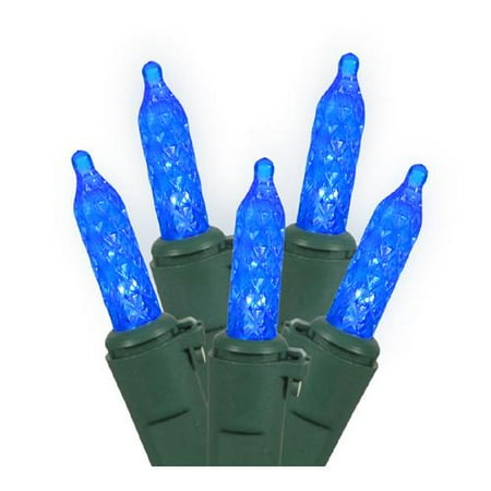 Pack of 12 Blue LED M5 Mini Replacement Christmas Light Bulbs - Green Husk