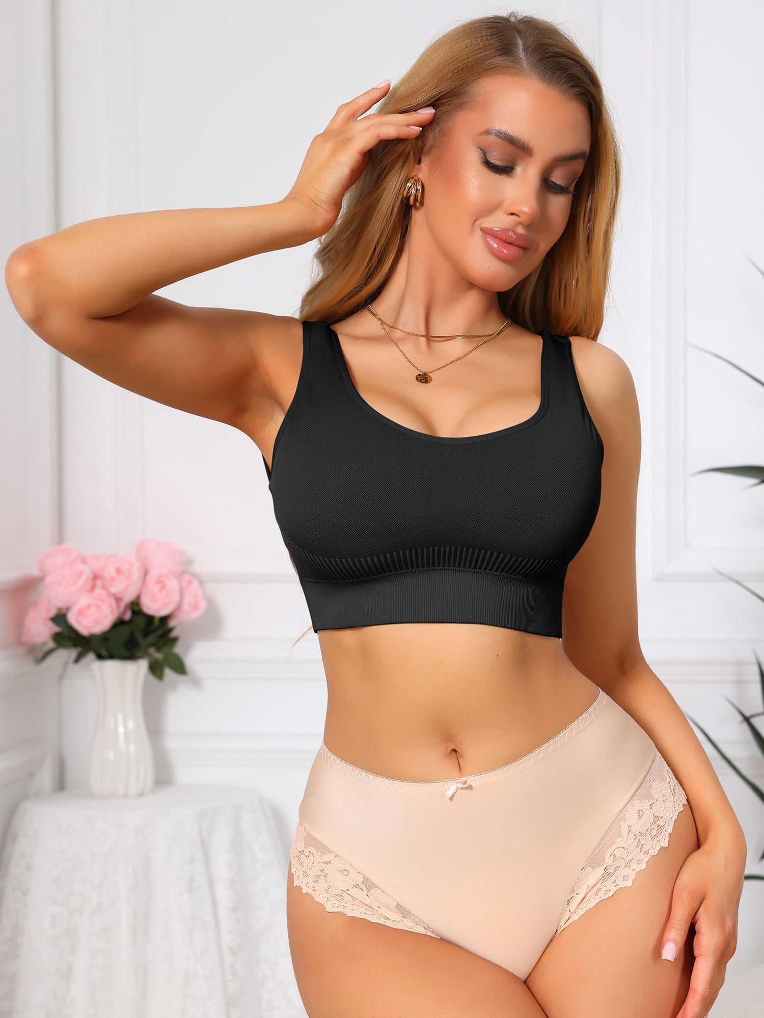 DARING DIVA Women's U-Neck Breathable Wide Strap Padded Sports Bra S Dark Gray
