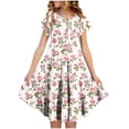 thumbnail image 2 of ATOGUTA Girls Uniform Dress Ruffle Sleeve Tiered Swings A-Line Cute Midi Casual Sundress Size 4T-13. Multicolor, 2 of 6