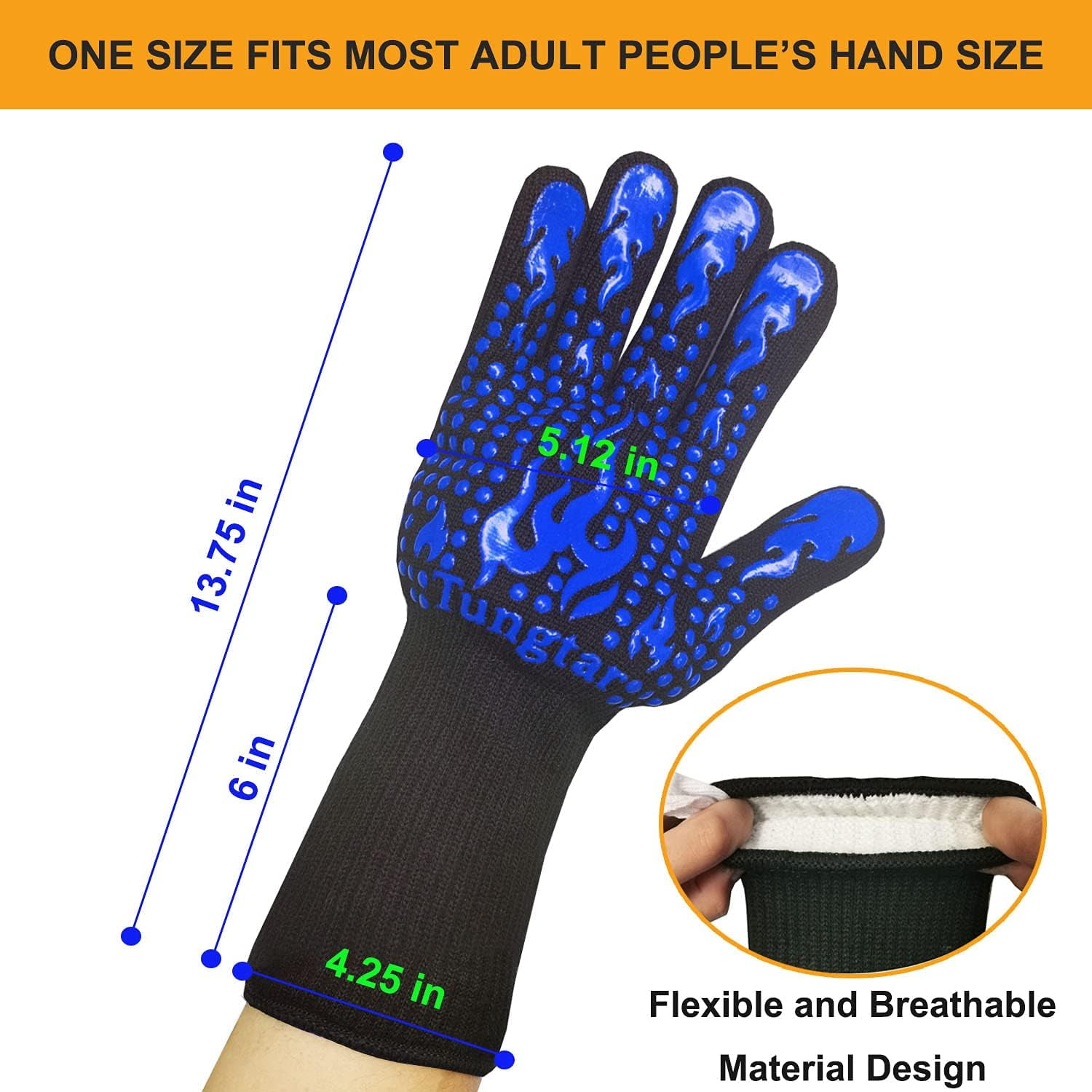 Jtbuh XLY Oven Mitts Heat Resistant BBQ Proof Glove 11Inch 1472℉ Grill Glove Proof Heat for Women Men BBQ Gloves Gift Set Cooking Gloves for Cooking, Grilling, Baking, Welding (White Blue)