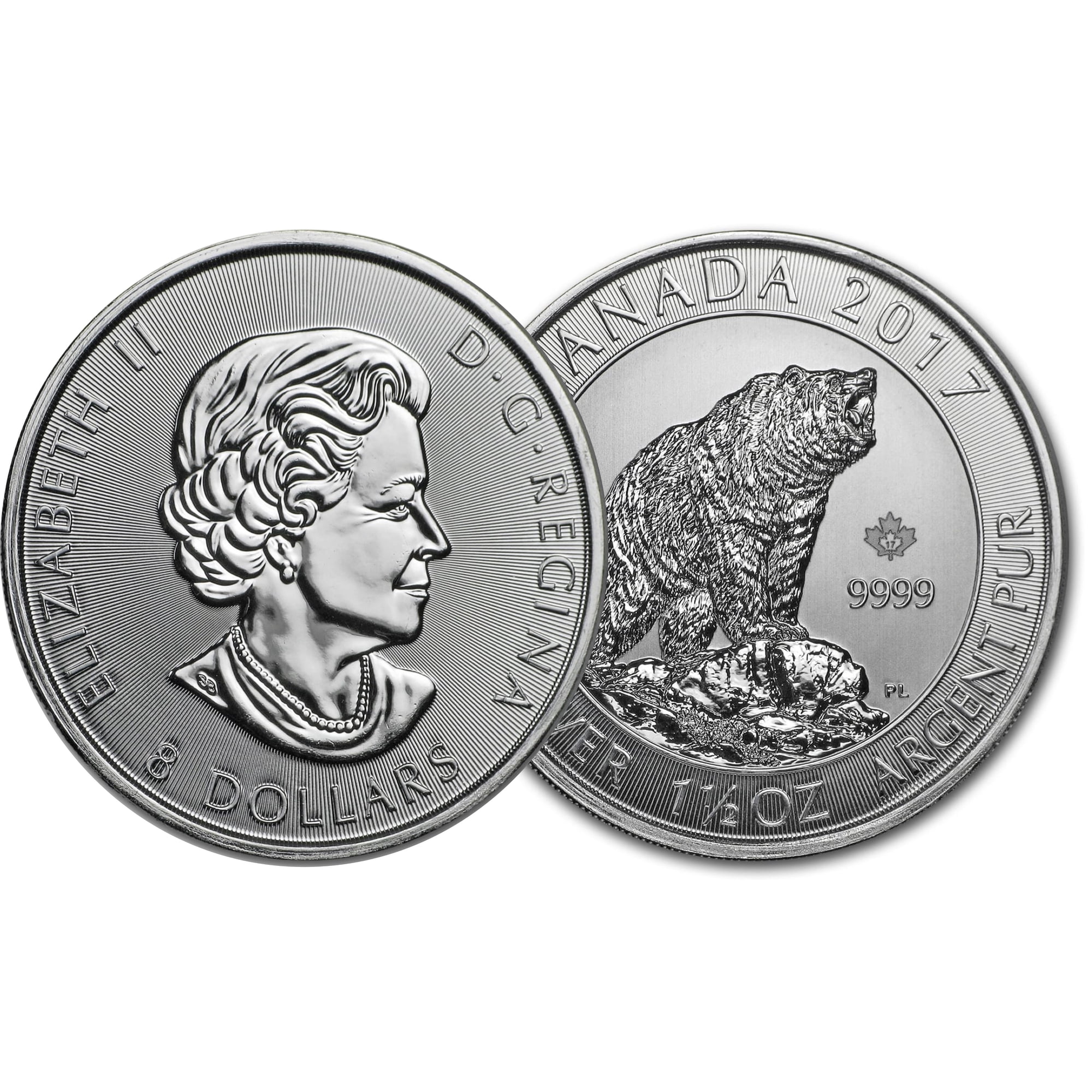 Canadian Mint 1.5 Oz Silver Grizzly Bear Bullion Coin, 38 mm