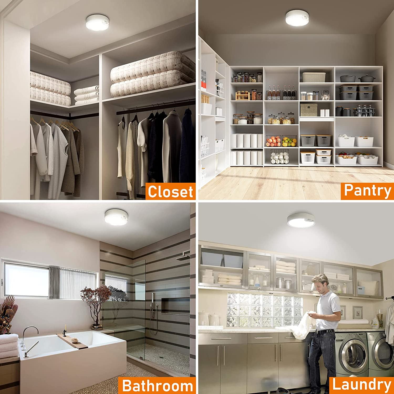 Motion Sensor Ceiling Light Battery Operated Indoor/Outdoor LED Ceiling Lights for Closet Hallway Pantry Laundry Stairs Garage Bathroom Shower Porch Shed Wall 400LM Motion Activated Light