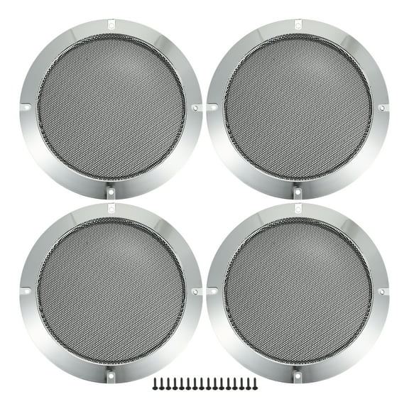 Unique Bargains 4 Pcs 6.5" Car Speaker Grills Cover Mesh Round Audio Subwoofer Protector with Screws Iron Silver Tone