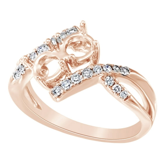 AFFY Round Cut White Natural Diamond V Curved Band Ring In 14k Solid Rose Gold (0.2 Ct),Ring Size-10