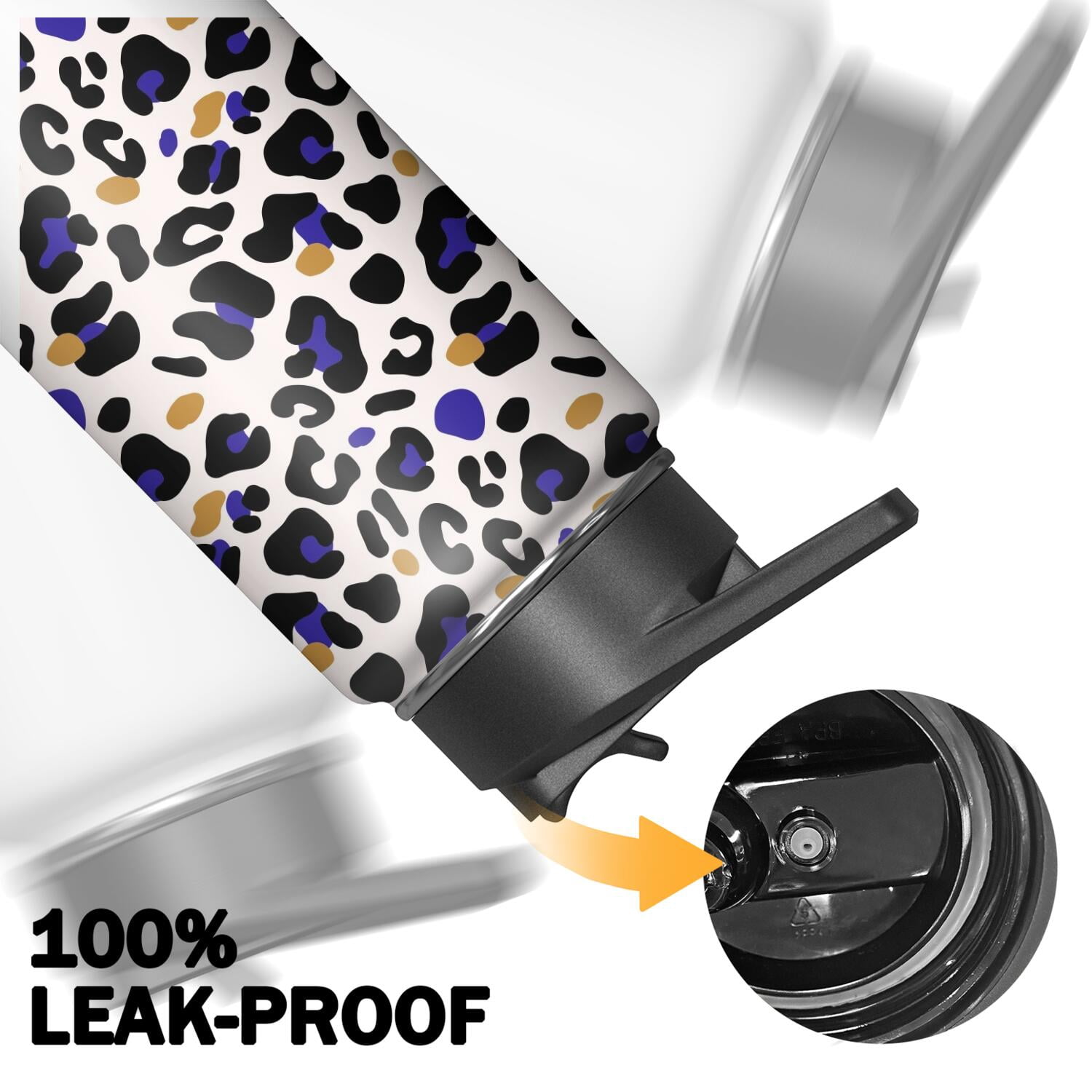 Leopard Print Insulated Stainless Steel Water Bottle with Straw & Cleaning Brush – 18 Oz | Leakproof, BPA-Free, 304 Stainless Steel, Wide Mouth, Travel Mug for Car, Gym, Office