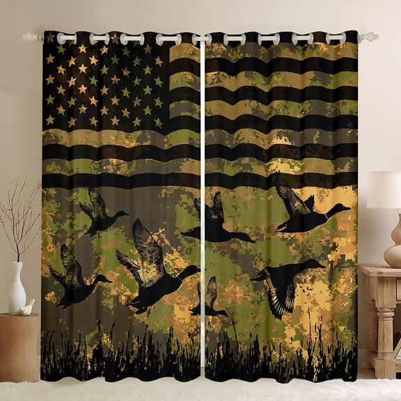 Manfei Mallard Duck Kitchen Curtains,Rustic Farmhouse Black Out Curtains Pack of 2 (42x63 Each),Pixeled Camouflage Decor