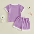 thumbnail image 5 of Zanarzt Baby Girl Clothes Newborn Summer Toddler Baby Girl Clothes Ruffle Short Sleeves T Shirt Tops and Shorts Set Cute Summer Outfits Purple,2-3 Years, 5 of 7