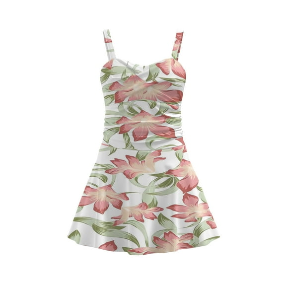 Floral One Piece Swimdress Swimsuits for Women Tummy Control Swim Dresses Skirt Bathing Suit XS