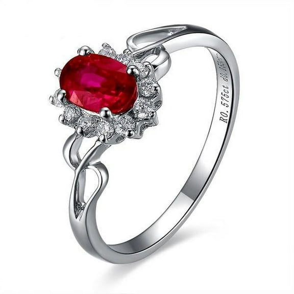 1.75 Carat 8x6mm Oval Cut Classic Red Ruby Engagement Ring on 10k White Gold