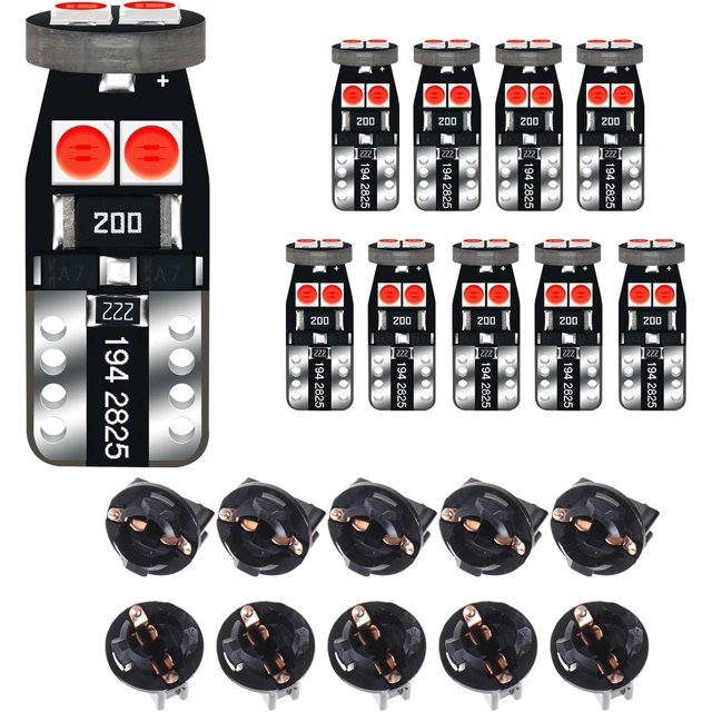 FrostHike 12V Rouge T10 PC168 Pcs175 Pcs194 Pcs194R PC195 Pcs160 Pcs161 Pcs195NA Ampoule de Remplacement pour Tableau de Bord Tableau de Bord Indicateur Lampe W5W 158 168 194 2825 avec Douille