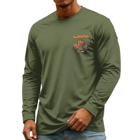 YNGKMEA Mens Long Sleeve Shirts Crew Neck Halloween T-Shirt Casual Comfortable and Breathable Top for Daily Wear