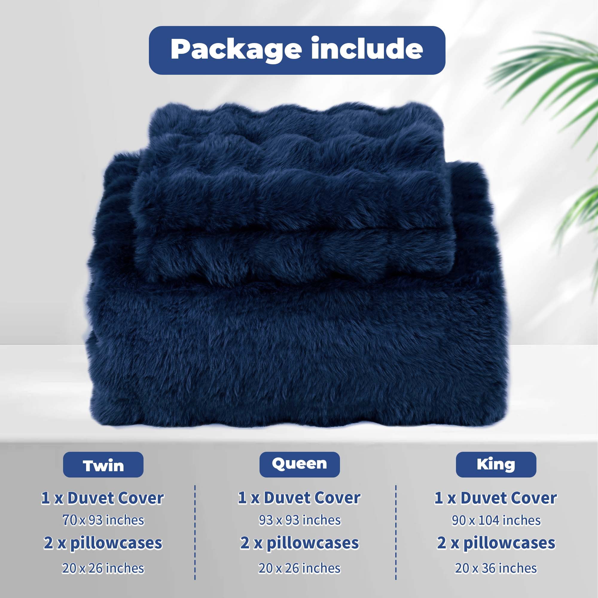 BLEUM CADE 3 Piece Fluffy Comforter Set King Size,Fuzzy Soft Faux Rabbit Fur Bedding Set,Shaggy Plush Duvet Cover Set with 2 Pillowcases,Navy Blue