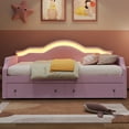 thumbnail image 3 of Harper & Bright Designs Twin Size Daybed with 2 Storage Drawers and LED Light, Twin Velvet Upholstered Daybed with Wave Cloud Backrest, Pink, 3 of 9