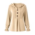 thumbnail image 3 of cocolona Plus Size Velvet Hooded Sweatshirts for Women Button Down V Neck Long Sleeve Hoodies Ruffle Cuff Pleated Fall Winter Tops, 3 of 4