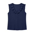 thumbnail image 6 of Rhuody Cute Tops For Women V Neck Tank Tops Summer Loose Fit Solid Color Ruffle Blouse Wear Navy, 6 of 6