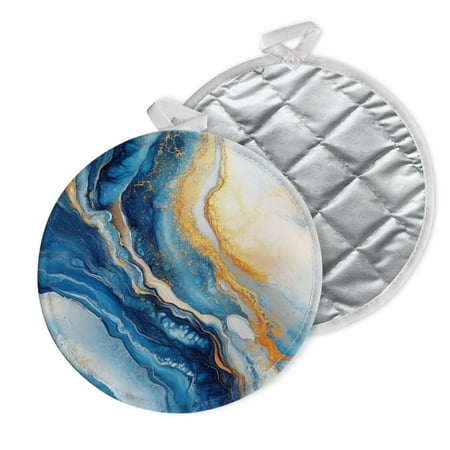 

2 PCS Pot Holders for Kitchen Potholders Sets with Hook for Oven Cooking Baking Sophisticated Gold Blue Marble Abstract Painting Exquisite