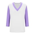 thumbnail image 4 of Charella Women's Fashion Tops Color Block V Neck 3/4 Length Sleeve Shirts Basic Tee Casual Loose Fit Clothes (M, Pink 2), 4 of 5
