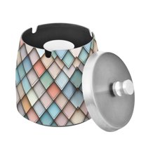 Yayeee Ashtray with Lid for Cigarette Smokeless Stainless Steel Home Ash Holder, Colorful Art Pattern