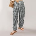 thumbnail image 2 of Jamsmile Women Pants Plaid Print Drawstrings Elastic High Waist Wide Leg Pants Vintage Tracksuits Loose Streetwear Trousers, 2 of 7
