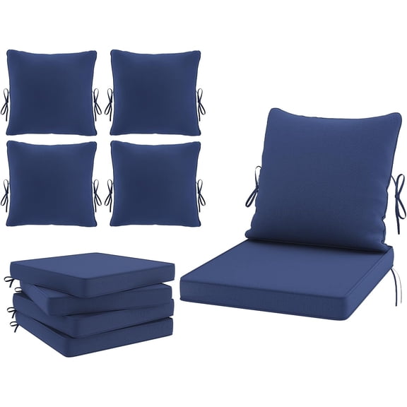 Outdoor Deep Seat Cushion Set of 4, 24" x 24" Waterproof & Fade-Resistant Patio Cushions for Wicker Chairs, Sofas & Couches, Navy