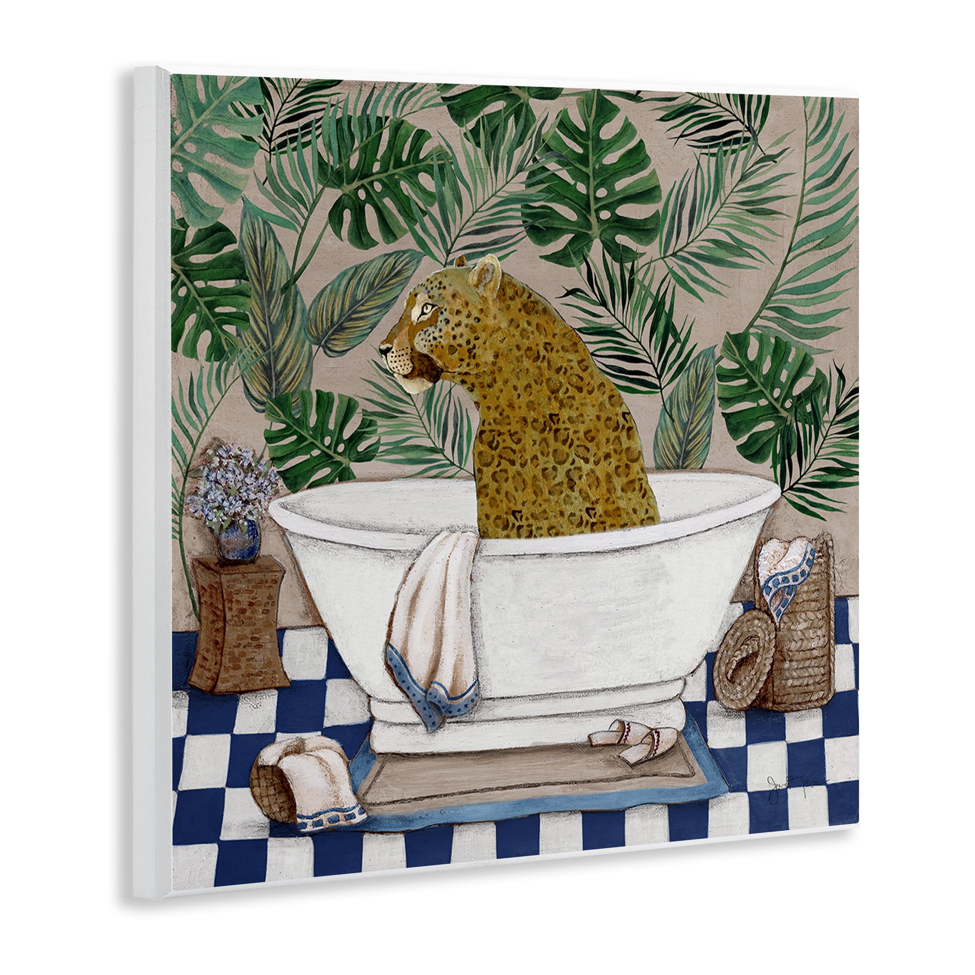 Stupell Industries Leopard in Tropical Bathtub Wall Plaque Art, design by Janet Tava