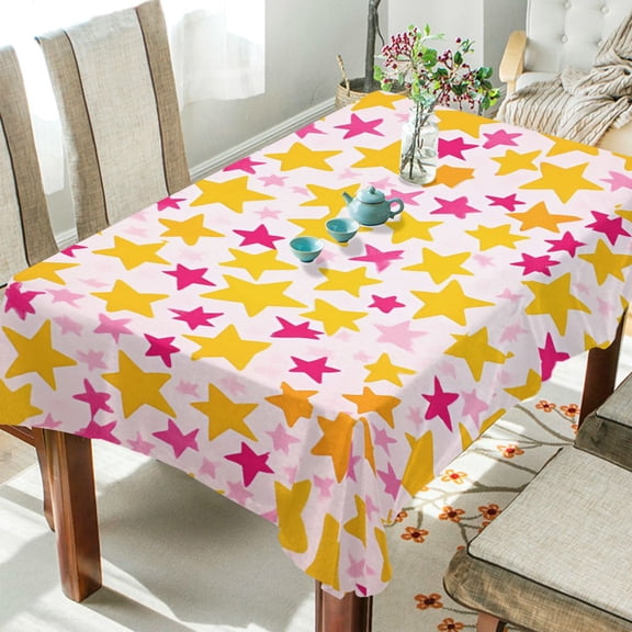 Yayeee Tablecloths 54" x 54" Rectangle Wrinkle Resistant Party Table Cover, Light Pink Stars