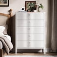 thumbnail image 3 of FURNIWAY White 5 Drawer Dresser, Fluted Wood Chest of Drawers, Modern Dresser with Deep Drawers for Clothes, Large Capacity Storage Cabinet for Bedroom,Living Rooms,Offices and Entryways, 3 of 9