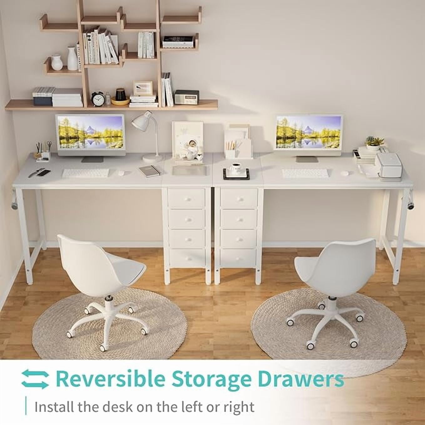 Lufeiya White Computer Desk with Fabric Drawers, 47 Inch Study Work Writing Desk for Home Office Bedroom, Simple Modern Cute PC Desks with Drawer, White