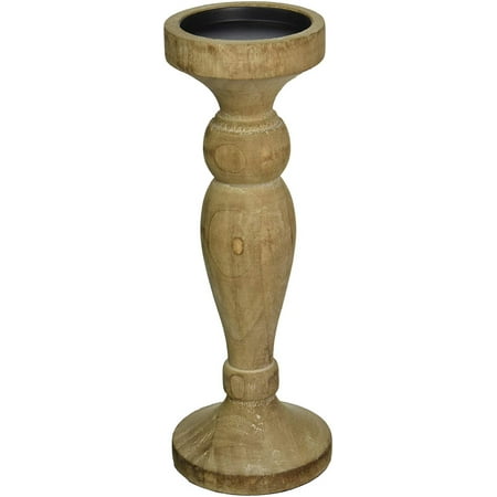 Graceful Wood Pillar Candle Holder, Turned wood candle holder looks like it came right out of a woodworking shop. By Gallery of