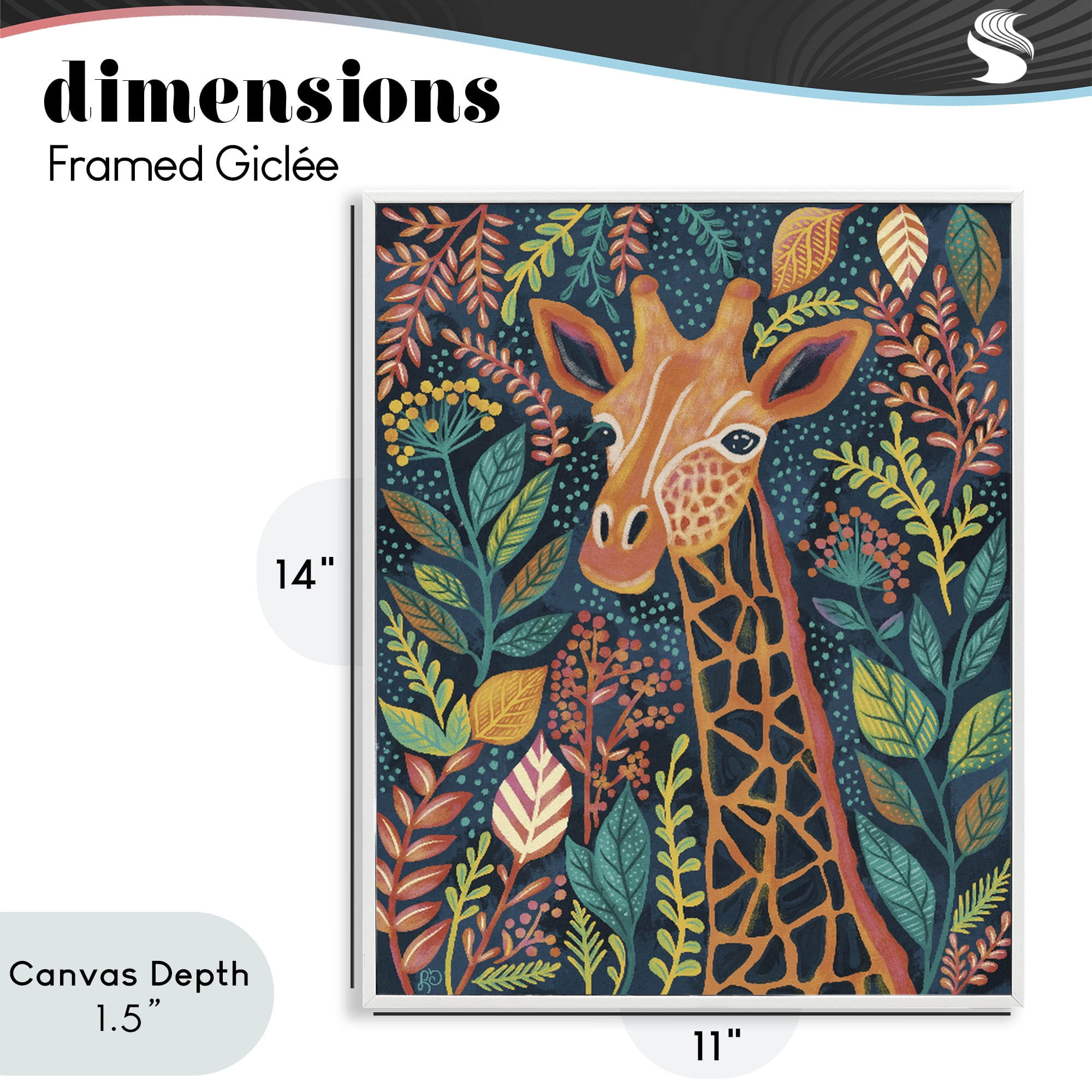 Stupell Industries Exotic Leaf Pattern Giraffe White Framed Giclee Art, design by Lisa R Dumm
