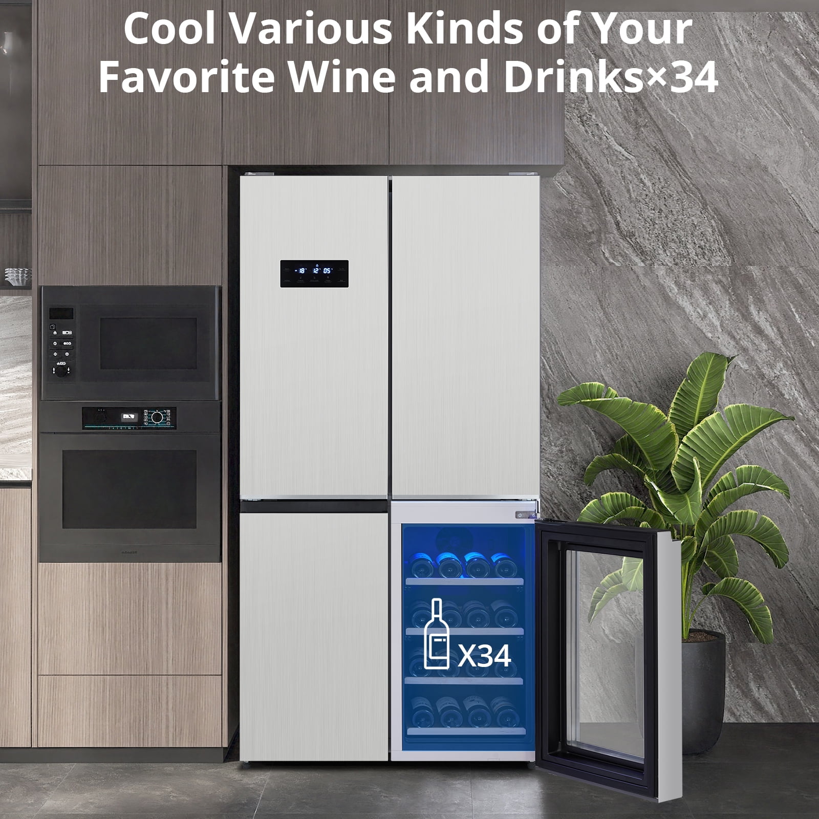2024 New Stainless-Steel 4 Doors Fridges Kitchen-Freezer - 36 Inch French Door Refrigerator, 21 Cu.Ft. Counter Depth Refrigerator Bottom Freezer with Wine Cabinet and Adjustable Shelves