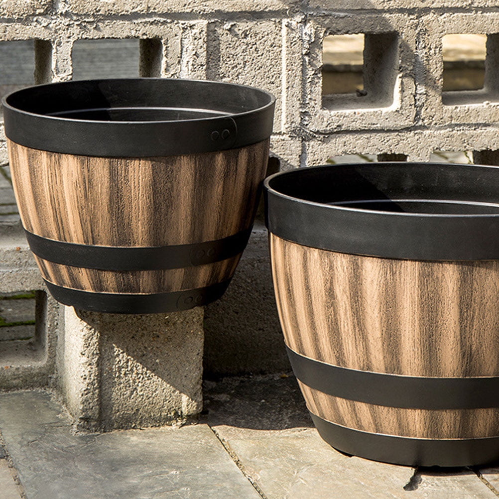 TUIBELYN Imitation Wooden Planter Vintage Large Capacity Plastic Flower Pot for Garden Yard