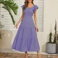 thumbnail image 2 of Uaswgudfs 2025 Women's Summer Tiered Ruffle A-Line Dress - Casual Short Sleeve with Flounce Sleeves & Boho Hem Detail Purple 2XL, 2 of 4