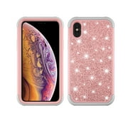 SOATUTO For iPhone XR Phone Case, Cute Shockproof Glitter Sparkle Bling Silicone PC Hybrid Armor Phone Case Cover for Apple iPhone XR 6.1 Inch(Gray+Pink)