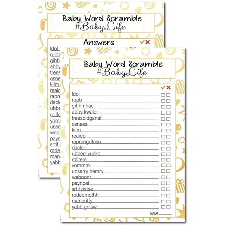 20 Gold Baby Shower Games Baby Word Scramble #BabyLife, Gender Reveal Baby Shower Decorations, Gender Neutral For Boy And Girl Babies, Mom And Dad To Be Gift, Mommy To Be Gifts With Answer