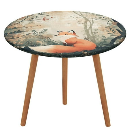 

Fox (2) Pattern Round Tablecloth Waterproof Elastic Table Clothes for Dining Table Cute Desk Decor Protector Cover