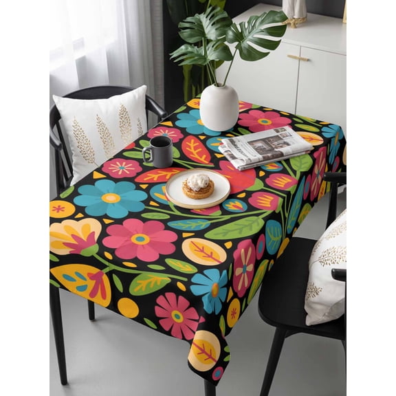 Boho Flower Tablecloth Rectangle Table Cloths 54x108, Waterproof Tablecloth Outdoor Table Cloth, Red Blue Yellow Colorful Mexico Tribal Washable Table Cover for Kitchen Dinning Party