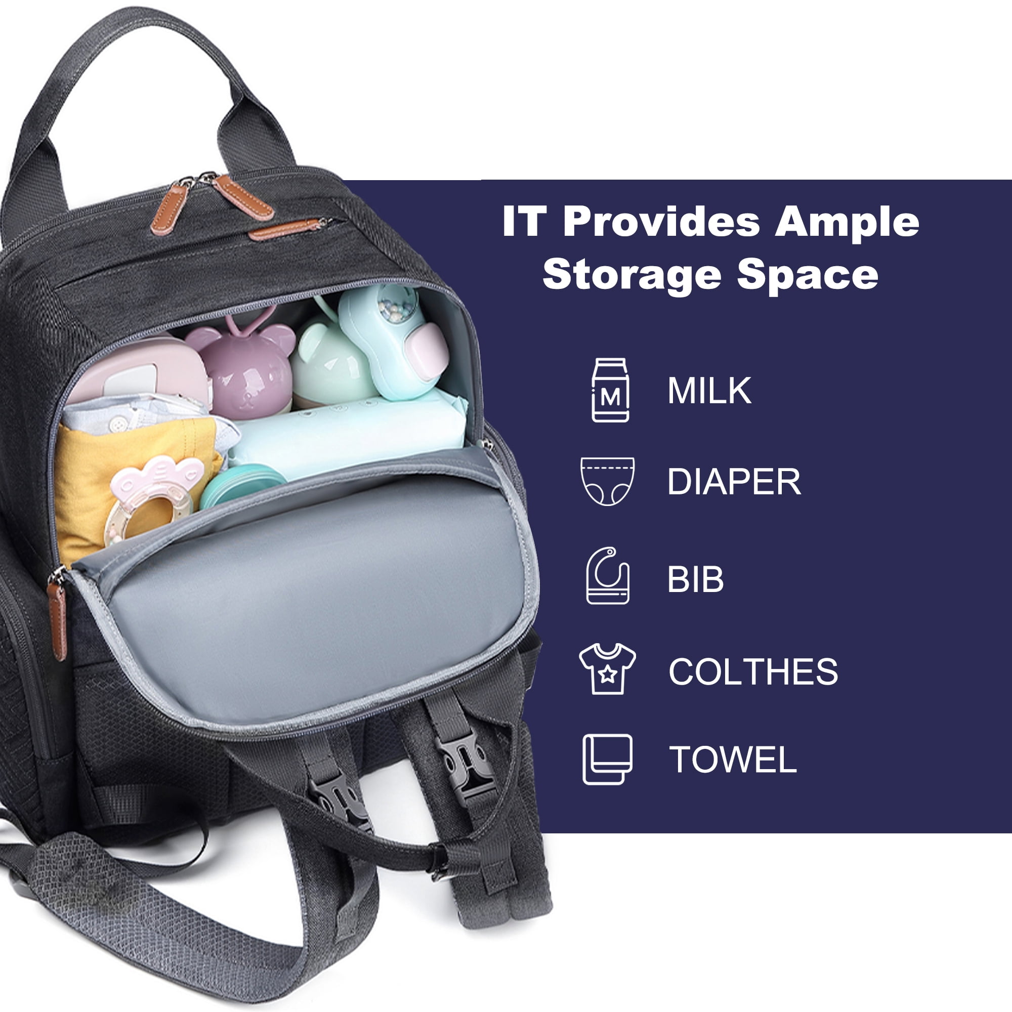 AGUDAN Baby Diaper Backpack Waterproof Maternity Bag Dry&Wet Separation Nappy Bag 12x7x16IN