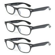 EYE ZOOM 3 Pack Unisex Vintage Plastic Blue Light Blocking Reading Glasses, Black, +1.25