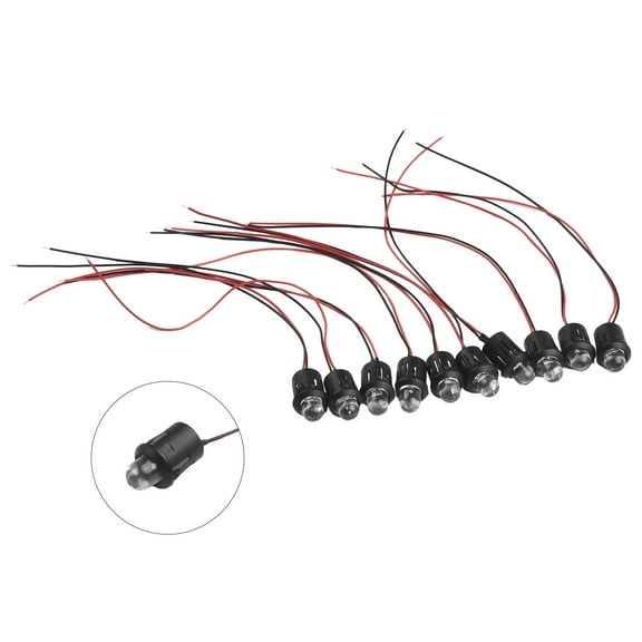 10 Pcs 12V 10mm Pre-Wired Constant LED Ultra Clear Bulb Cable Prewired Led Lamp