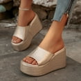 thumbnail image 2 of Hinvhai Wedge Chunky Platform Womens Sandals Backless Slip on Comfy Round Open Toe Mules Summer Sandals for Women Gold 7(39), 2 of 9
