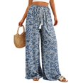 thumbnail image 2 of Stralyhd Leopard Print Pants for Women Wide Leg High Waisted Drawstring Palazzo Trousers Baggy Casual Summer Vacation Travel Outfits Light Blue XL, 2 of 5