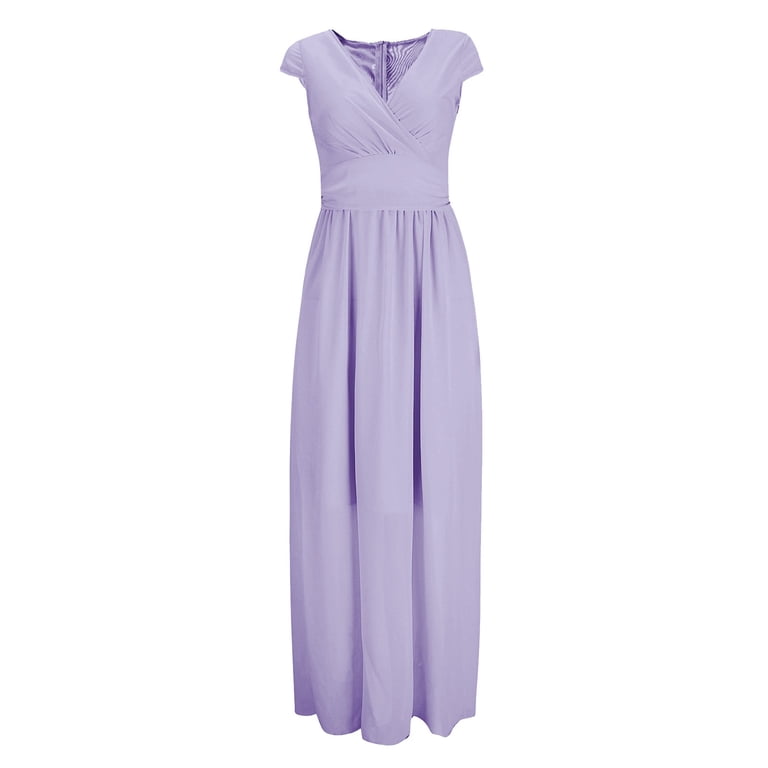 HAXMNOU Women Short Sleeve Evening Formal Party Dress Wedding Bridesmaid  Dress Plus Size Solid Color Long Dress for Women Light Purple 3XL -  Walmart.com