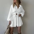 thumbnail image 6 of Cagogo Women's 2 Piece Puff Sleeve Shirt Set Elastic Waisted Shorts Casual Solid Basic Matching Lounge Outfits Summer Cruise Travel Clothes, White M, 6 of 7